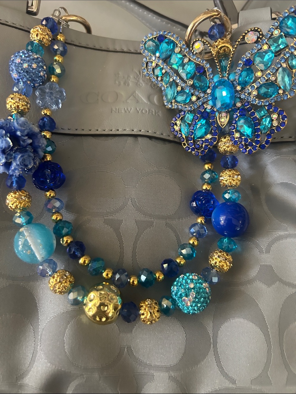 Turquoise and Royal Blue Crystal Butterfly Necklace